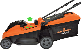 газонокосилка Carver CLM-01BL40-370H, аккумуляторная газонокосилка, газонокосилка на аккумуляторе, садовая техника Carver, магазин Трудовик, Челябинск, купить газонокосилку, газонокосилка для участка