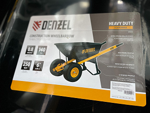 Тачка строительная DENZEL усиленная, объем 140 л, 250 кг, двухколесная, колесо 15х6.00-6 Denzel