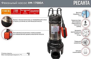 фекальный насос Ресанта НФ-17000Л с измельчителем купить в Челябинске; насос для откачки сточных вод Ресанта Челябинск цена; фекальный насос Ресанта НФ‑17000Л с ножом Челябинск; купить насос для канализации с поплавком Ресанта НФ-17000Л Челябинск; фекальн