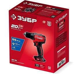 ЗУБР 20 В, 65 Н·м, без АКБ (LMS), бесщеточная дрель-шуруповерт (ДБ-65)